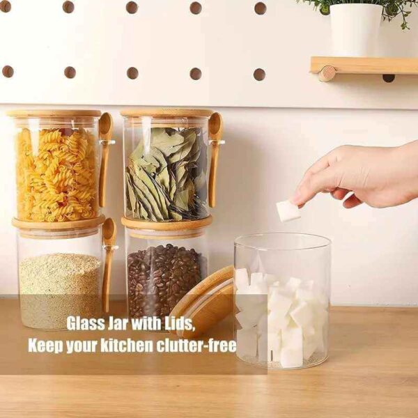 Set premium 2 recipiente din sticlă borosilicată cu capac din bambus și linguriță – 550 ml - imagine 2