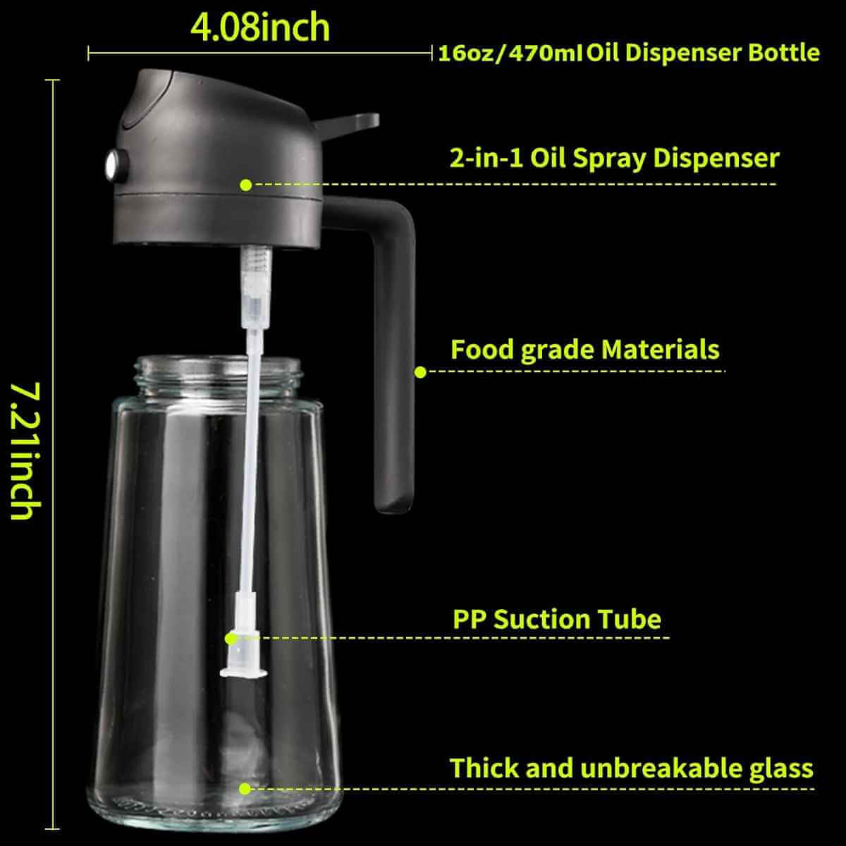 2 în 1 - Sticlă pulverizator pentru ulei, 470 ml