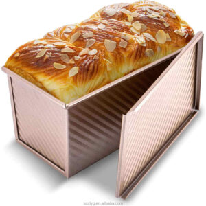 Formă de copt pâine antiaderentă cu capac, culoare auriu roz - 550g