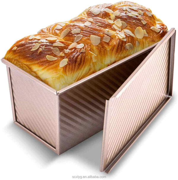 Formă de copt pâine antiaderentă cu capac, culoare auriu roz - 550g