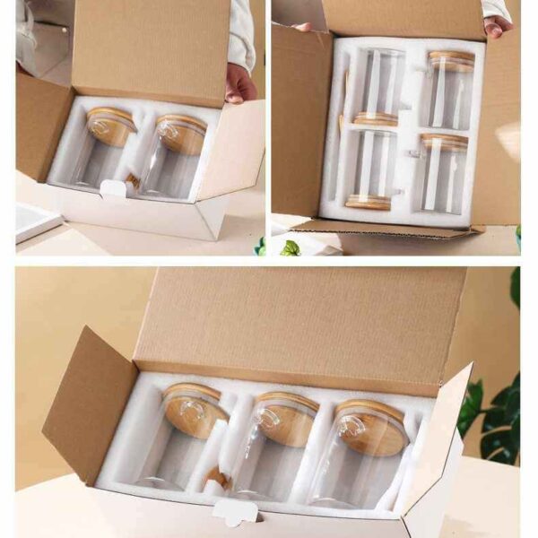 Set premium 2 recipiente din sticlă borosilicată cu capac din bambus și linguriță – 550 ml - imagine 3