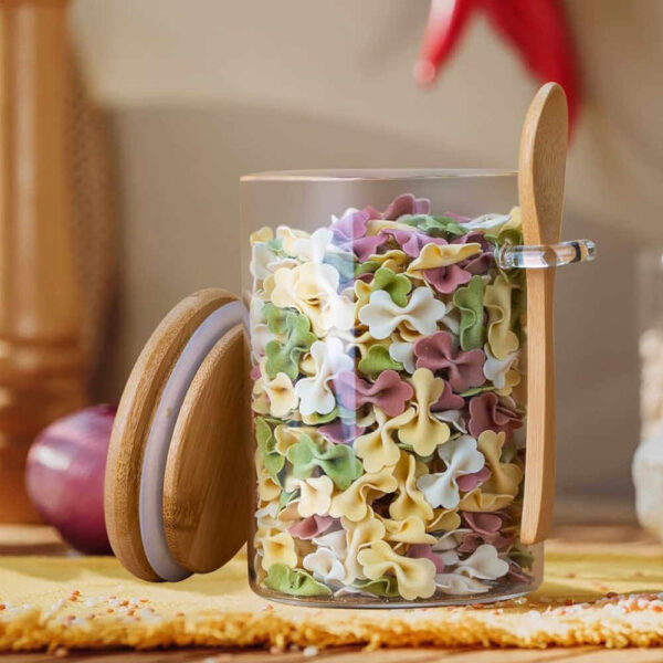 Set premium 2 recipiente din sticlă borosilicată cu capac din bambus și linguriță – 550 ml - imagine 6