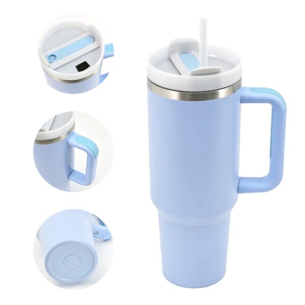 Cana termică inox cu paie, dublu perete - 1183ml alabstru deschis