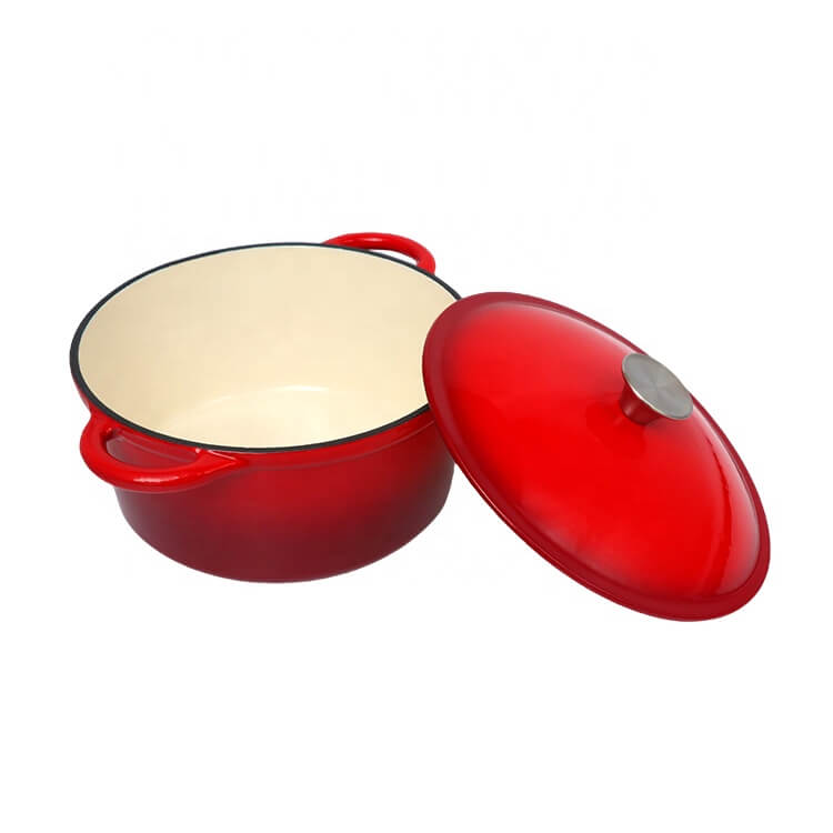 Oală din Fontă Emailată Roșie cu Capac si cum maner metal – 5 L, 26cm