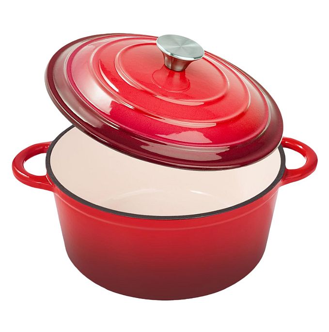 Cratita fonta emailata rosie cu capac 28cm 7litri