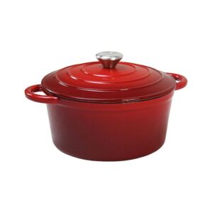 Cratita fonta emailata rosie cu capac 28cm 7litri