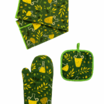 Set textil de bucătărie 3 piese (Mănușă de cuptor + suport de vase + prosop de bucătărie)