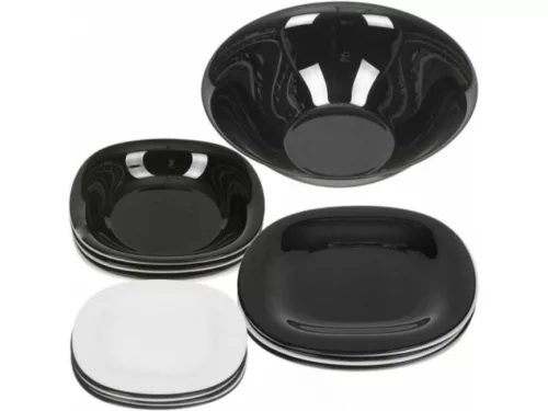 Set de veselă OPAL NOU pătrat, 19 piese – alb–negru