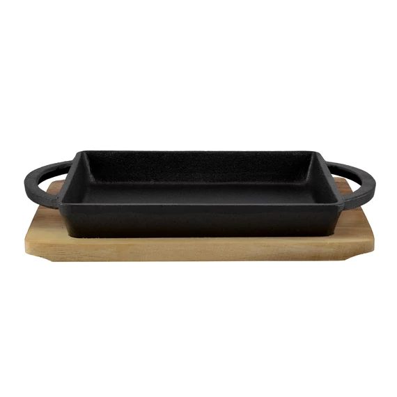 Loading Tava patrata din fontă pentru copt cu baza de lemn 22×17 cm