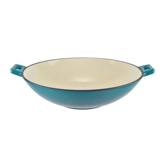 Loading Wok din fontă emailată, 37 cm, turcoaz, pentru inducție și cuptor