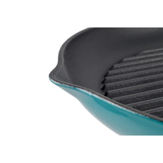 Tigaie grill din fontă emailată 31 cm, cu cioc, turcoaz