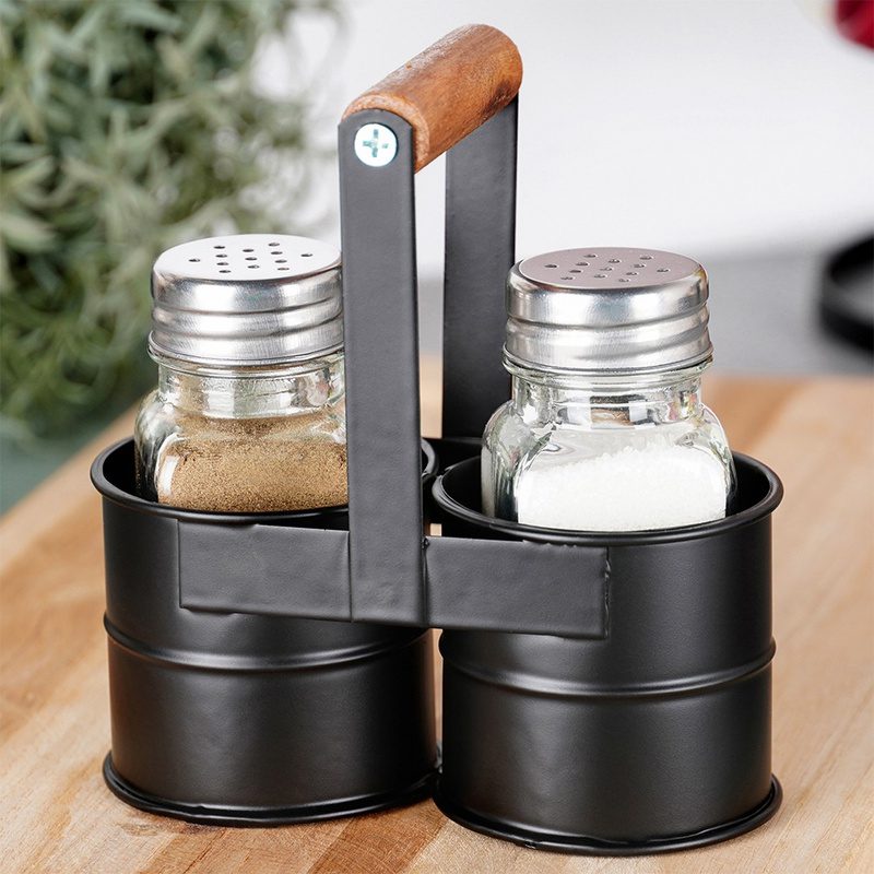 Set solniță și piperniță cu suport, 3 piese