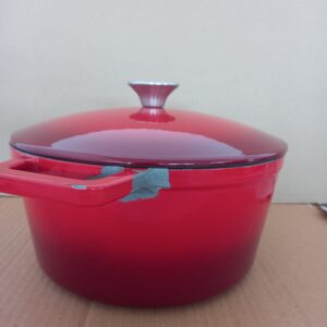 Oală din Fontă Emailată Roșie cu Capac si cum maner metal – 5 L, 26cm Resigilate