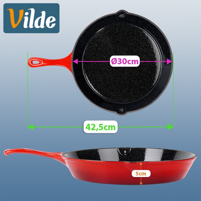 Tigaie din fontă emailată 30 cm cu husă din silicon, roșie, set - imagine 5