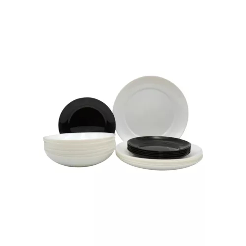 Set de masă APY, 18 piese, negru-alb