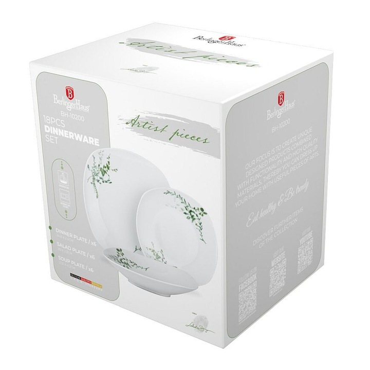 Set de masă din porțelan Berlinger Haus, 18 piese, model floral verde