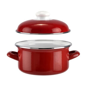 Cratiță emailată bordo cu capac, 18 cm, 2 litri