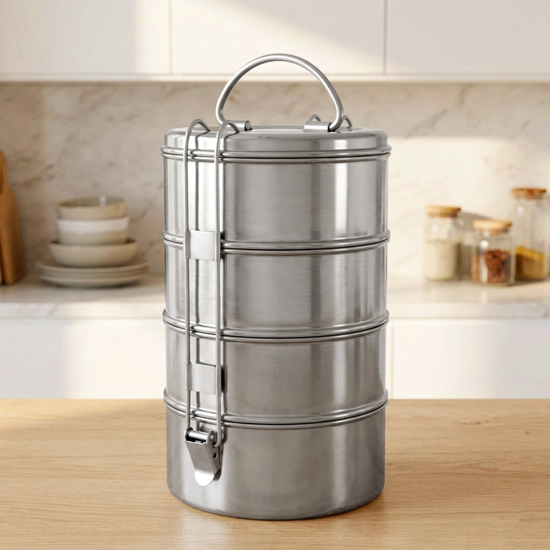 Recipient pentru alimente din inox, 4 nivele, 4 × 900 ml