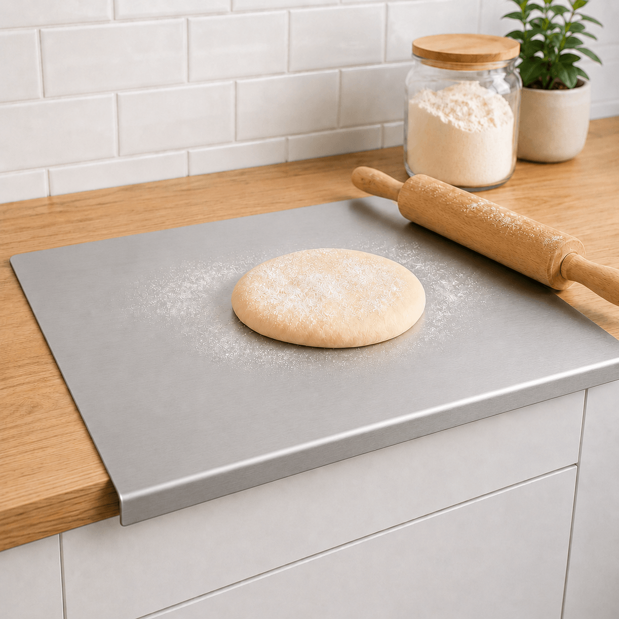 X-BOARD planșetă / blat inox pentru aluat, cu margine de sprijin, 49 × 34,5 cm