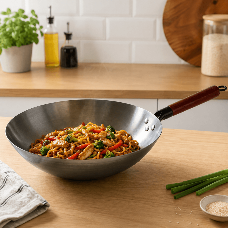 Wok tradițional chinezesc din fier Newalor, 32 cm, 1,3 mm